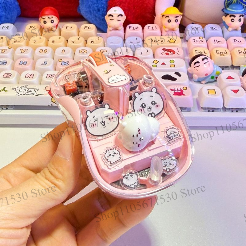Kawaii Tech Accessories - Ratón inalámbrico transparente rosa Kawaii Chiikawa,